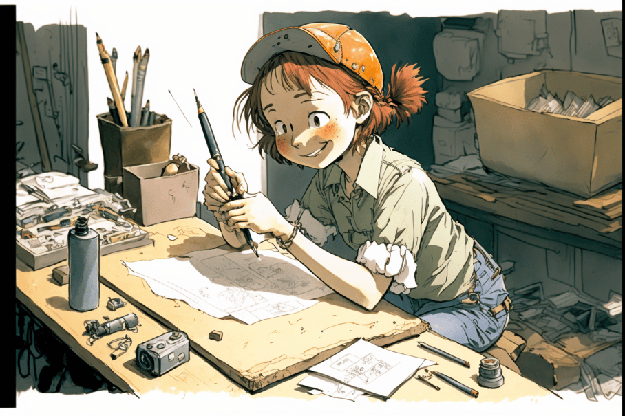 a_happy_young_woman_using_tools_to_fix_a_piece_of_paper