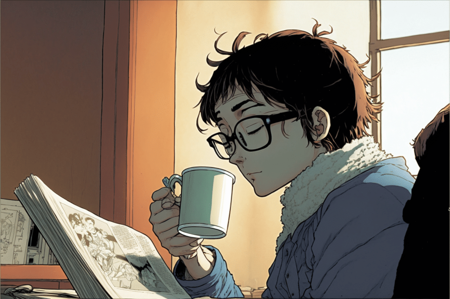 person_with_big_glasses_reading_a_book_and_drinking_hot_coffee
