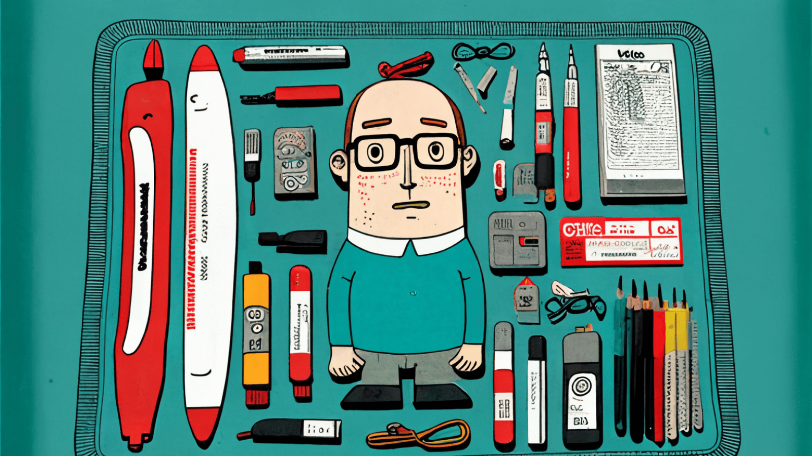 a man laying in an orderly toolkit